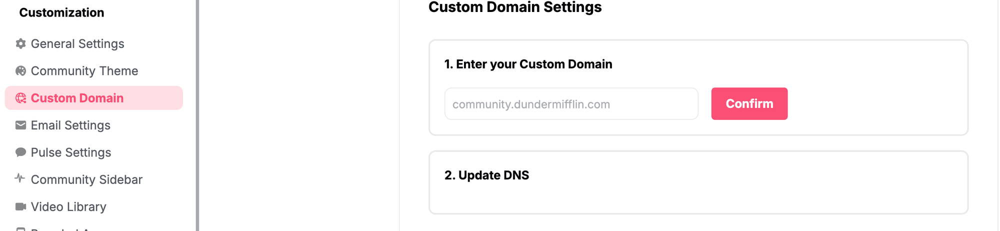 Heartbeat custom domain settings with a field to enter your community domain